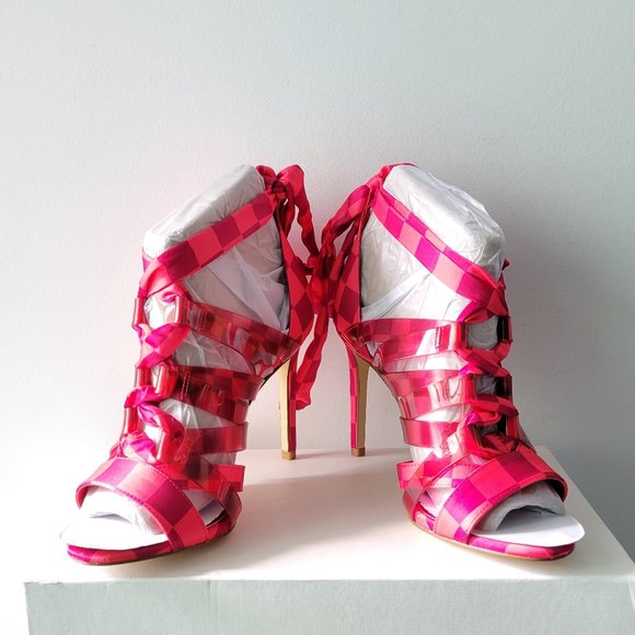 $49 NWT Gianni Bini Checkered Ankle Wrap Lace-Up Strap - Picture 4 of 12